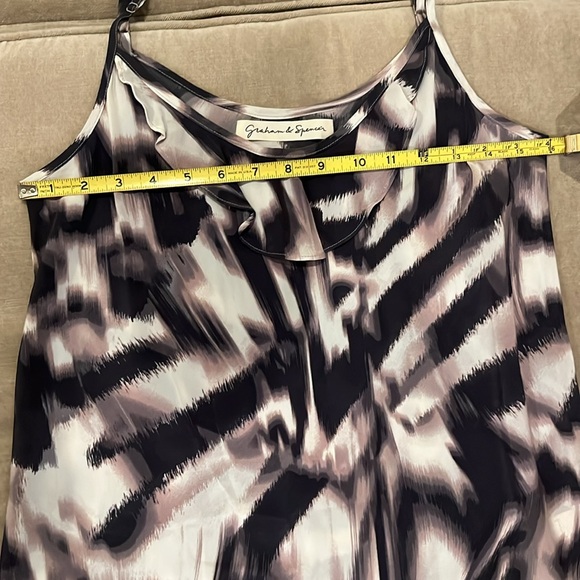 Graham & Spencer Silk Tank Medium Ruffle Trim Neckline Gray Cream Blush Print - Picture 7 of 10
